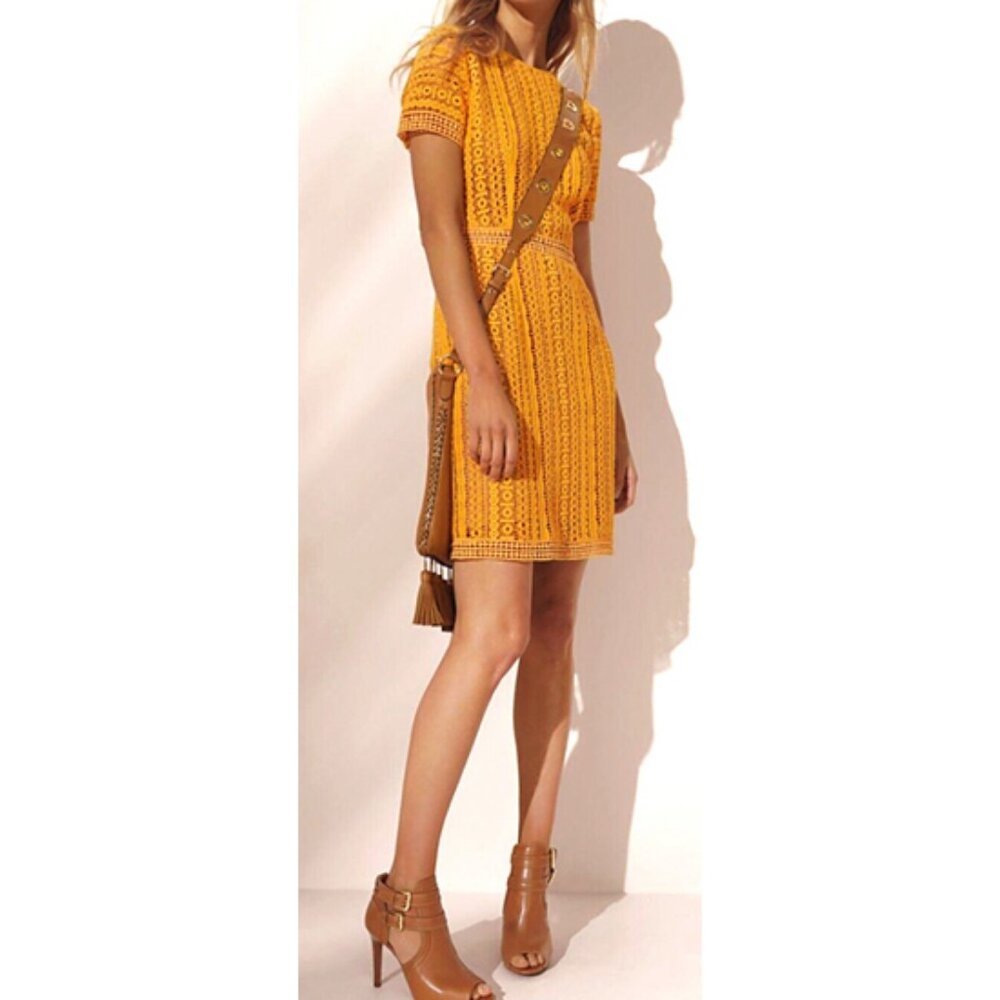 Michael Kors yellow lace / crochet mini dress, short sleeves, size 4